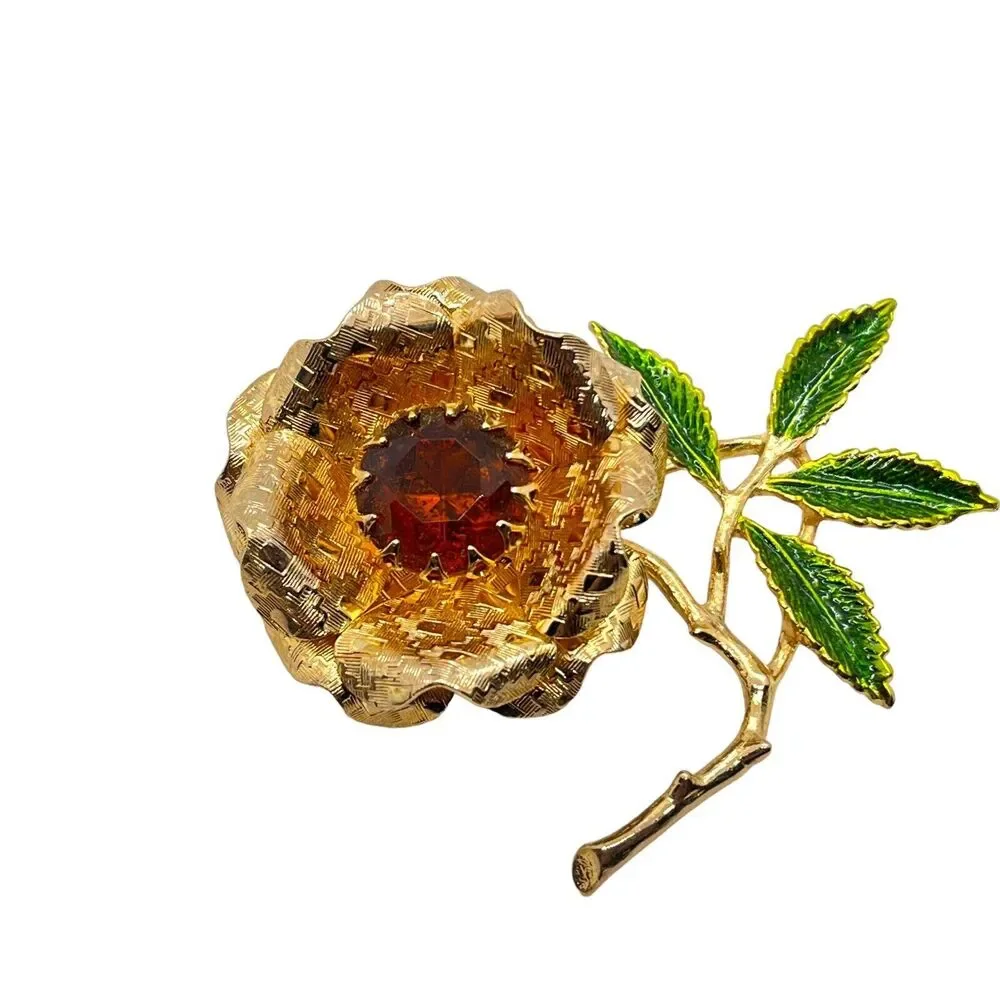 Sarah Coventry Brooch Pin Ember Flower Statement Vintage 1972 Gold Tone In Box